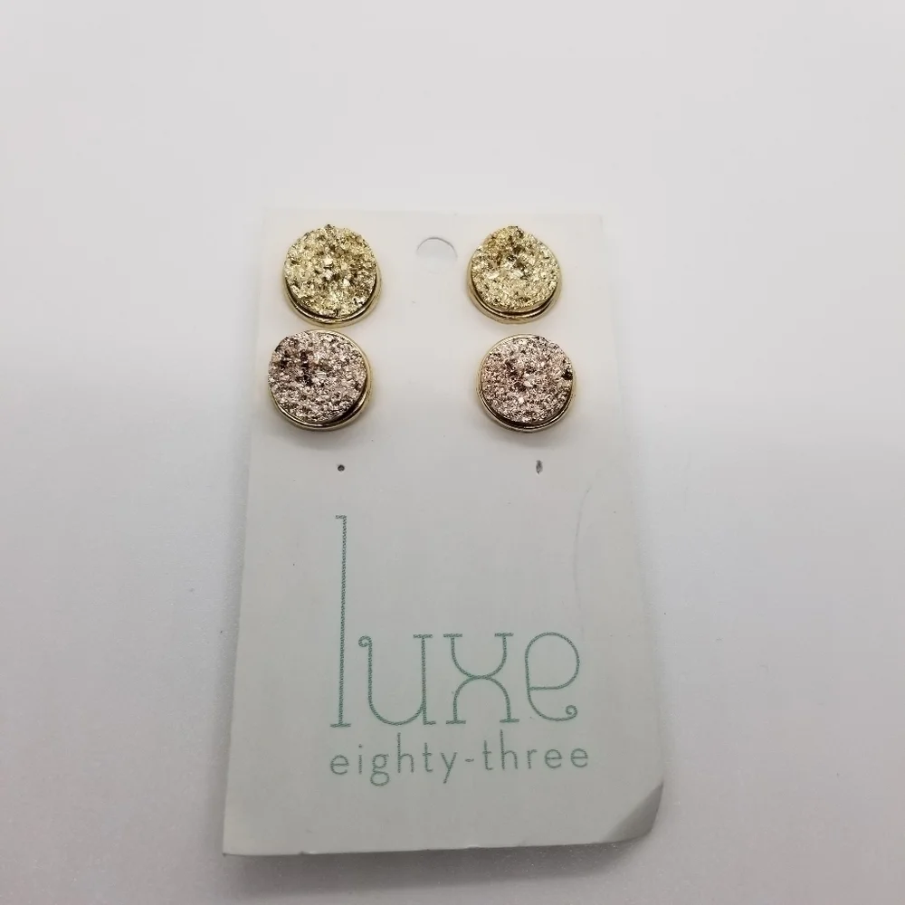 luxe eighty-three two pairs of druzy earrings pink and gold